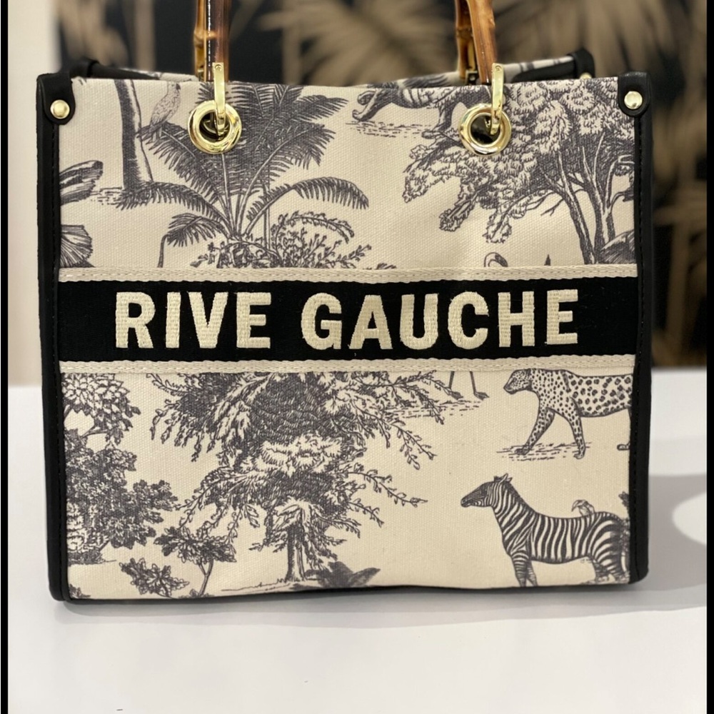 Like New Rive Gauche Black Toile Crossbody with Bamboo Handled-RARE-Hard to Get.